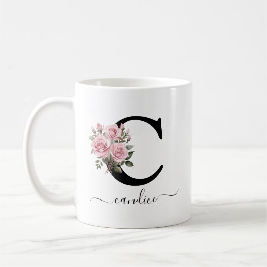 Mug Initiale C Roses Roses Florales Fleurs Monogramme (Gauche)