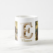 Mug Initiale cursive de luxe or blanc E + 2 PHOTO (Centre)