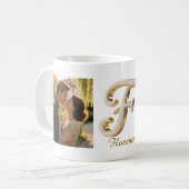 Mug Initiale cursive luxe or blanc F + 2 PHOTO (Devant gauche)