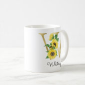 Mug Initiale de fleur de tournesol dorée personnalisée (Devant droit)