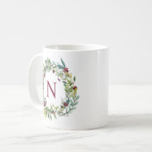 Mug Initiale de monogramme à couronne florale de Bourg (Devant gauche)