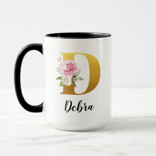 Mug Initiale de nom en monogramme floral personnalisé