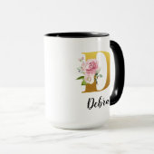 Mug Initiale de nom en monogramme floral personnalisé (Devant droit)
