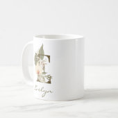 Mug Initiale E Boho Floral Orchid Green Nom personnali (Devant gauche)