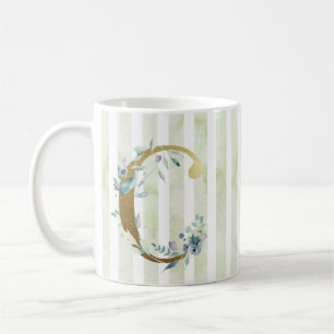 Mug Initiale en or C sur bandes bleues et blanches