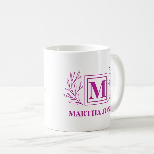 Mug Initiale et nom Monogramme Plum de café moderne (Devant droit)
