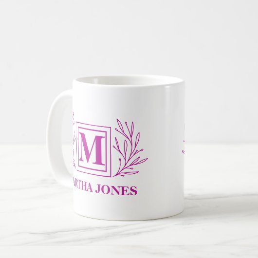 Mug Initiale et nom Monogramme Plum de café moderne (Devant gauche)