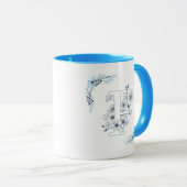 Mug Initiale "F" Blue Monogram Calme Floral Café (Devant droit)