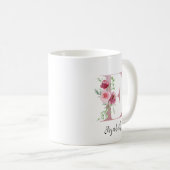 Mug Initiale Florale E Roses Rouges Clair Editable Nom (Devant droit)
