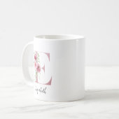 Mug Initiale Florale E Roses Rouges Clair Editable Nom (Devant gauche)