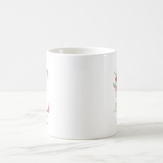 Mug Initiale Florale E Roses Rouges Clair Editable Nom (Centre)
