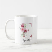 Mug Initiale Florale E Roses Rouges Clair Editable Nom (Gauche)