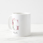 Mug Initiale florale G Roses bordeaux Editable Nom (Devant gauche)