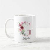 Mug Initiale florale G Roses bordeaux Editable Nom (Gauche)