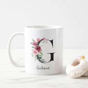 Mug Initiale Florale G Roses Roses Éditable