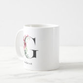 Mug Initiale Florale G Roses Roses Éditable (Devant gauche)