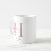 Mug Initiale Florale H Roses Blush Editable Nom (Devant gauche)