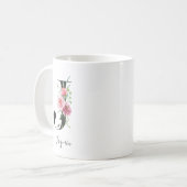 Mug Initiale Florale J Roses Roses Pink Editable Nom (Devant gauche)