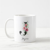 Mug Initiale Florale J Roses Roses Pink Editable Nom (Gauche)