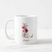 Mug Initiale florale L Roses bordeaux Nom modifiable (Gauche)