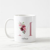 Mug Initiale florale M Roses Bourgogne Modifiable Nom (Gauche)