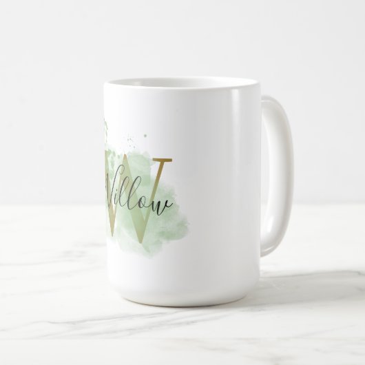 Mug Initiale florale verte personnalisée (Devant droit)