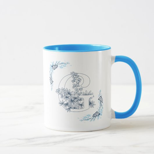 Mug Initiale "G" Blue Monogram Calme Floral Café (Droite)