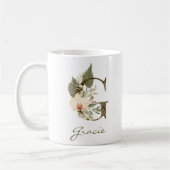 Mug Initiale G Boho Floral Orchid Green Nom personnali (Gauche)