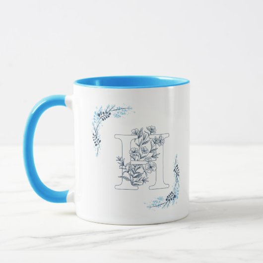 Mug Initiale "H" Blue Monogram Calme Floral Café (Gauche)