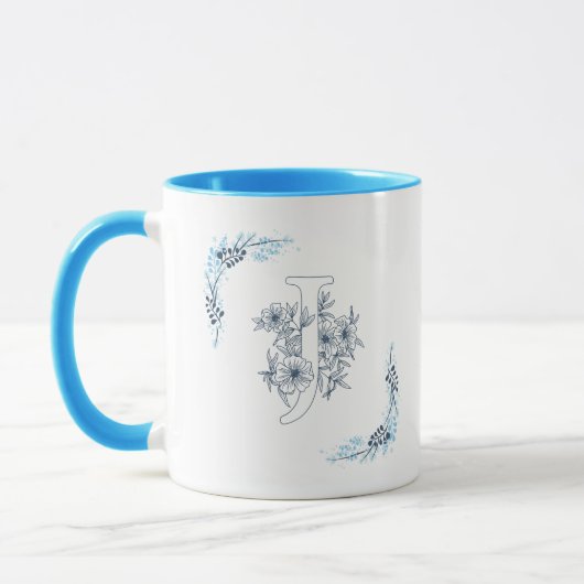 Mug Initiale "J" Blue Monogram Calme Floral Café (Gauche)