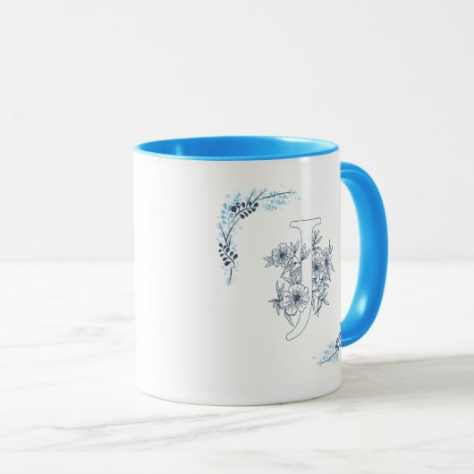 Mug Initiale "J" Blue Monogram Calme Floral Café (Devant droit)