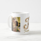 Mug Initiale J en cursive de luxe or blanc + 2 PHOTO (Devant gauche)