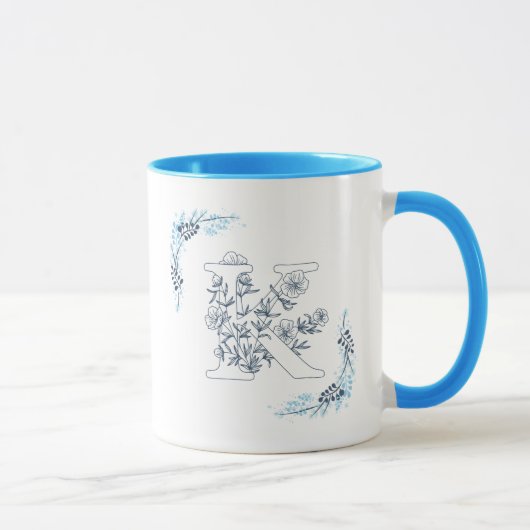 Mug Initiale "K" Blue Monogram Calme Floral Café (Droite)