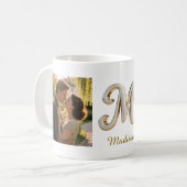 Mug Initiale M doré blanc cursif de luxe + 2 PHOTO (Devant gauche)