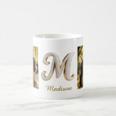 Mug Initiale M doré blanc cursif de luxe + 2 PHOTO (Centre)