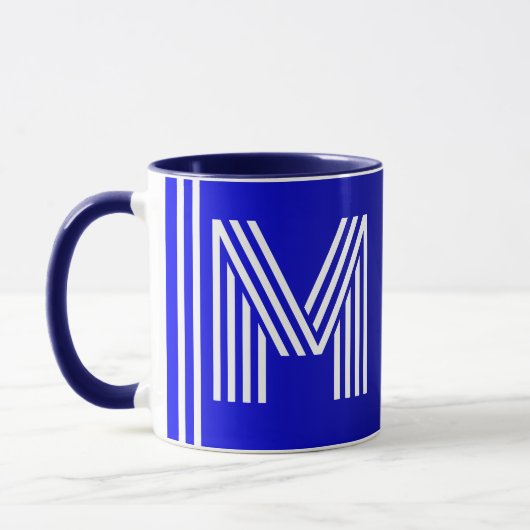 Mug Initiale moderne et nom | Monogramme noir bleu uni (Gauche)