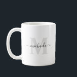 Mug Initiale Monogrammée Élégant Nom Manuscrit<br><div class="desc">Cette tasse personnalisée présente un design élégant et épuré qui combine une grande initiale de style monogramme avec un nom en écriture cursive superposé. C'est une pièce intemporelle qui fonctionne à merveille comme un cadeau attentionné ou un traitement pour vous-même. Les couleurs douces et discrètes ainsi que la disposition minimaliste...</div>