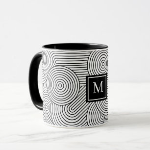 Mug Initiale monogrammée noir et blanc moderne du mili