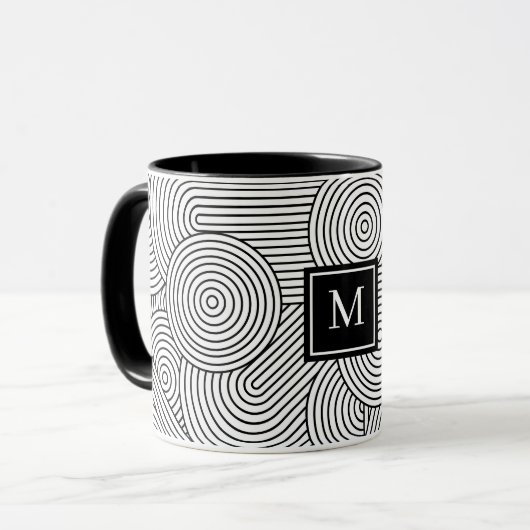Mug Initiale monogrammée noir et blanc moderne du mili (Devant gauche)