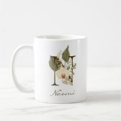 Mug Initiale N Boho Floral Orchid Green Nom personnali (Gauche)