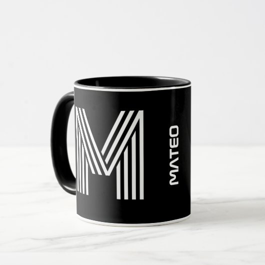 Mug Initiale & Nom personnalisés | Monogramme noir mod (Devant gauche)