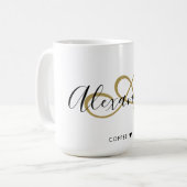 Mug Initiale Nommée Élégante Monogrammée Noir Or Scrip (Devant gauche)