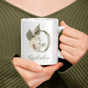 Mug Initiale O Boho Floral Orchid Green Nom personnali