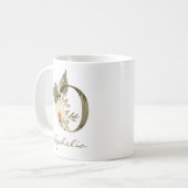 Mug Initiale O Boho Floral Orchid Green Nom personnali (Devant gauche)