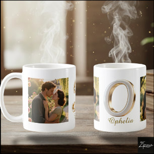 Mug Initiale O en cursive de luxe or blanc + 2 PHOTO