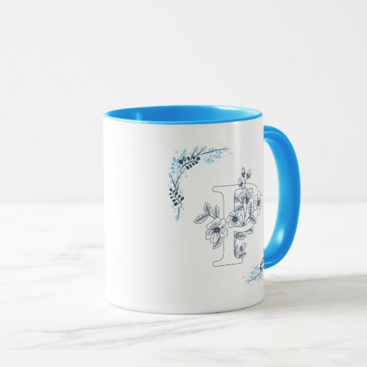 Mug Initiale "P" Blue Monogram Calme Floral Café (Devant droit)