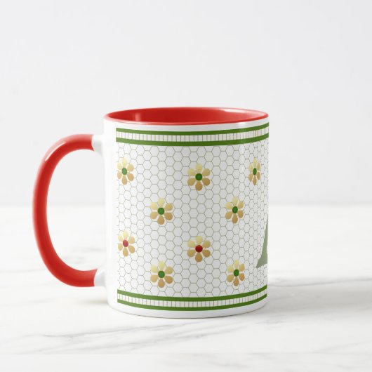 Mug Initiale personnalisée | Chic Gold Daisy Honeycomb (Gauche)