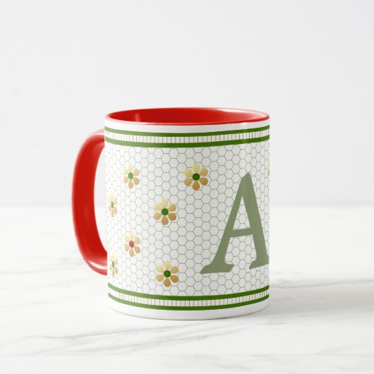 Mug Initiale personnalisée | Chic Gold Daisy Honeycomb (Devant gauche)