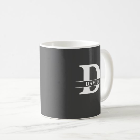 Mug Initiale personnalisée et nom Gray Satin Laser (Devant droit)