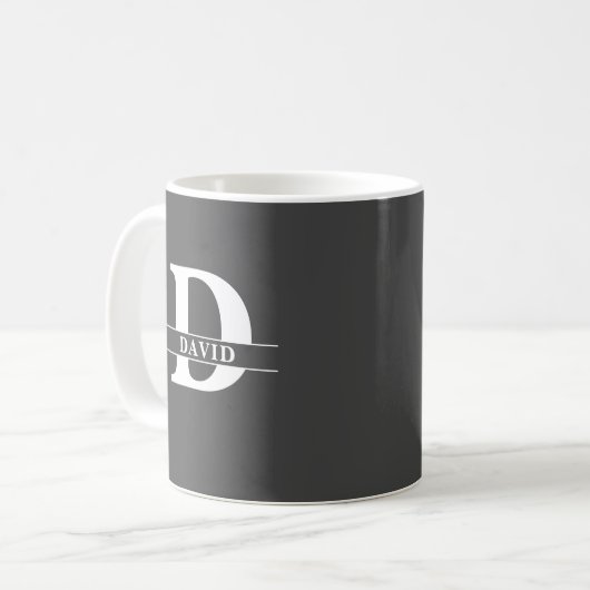 Mug Initiale personnalisée et nom Gray Satin Laser (Devant gauche)